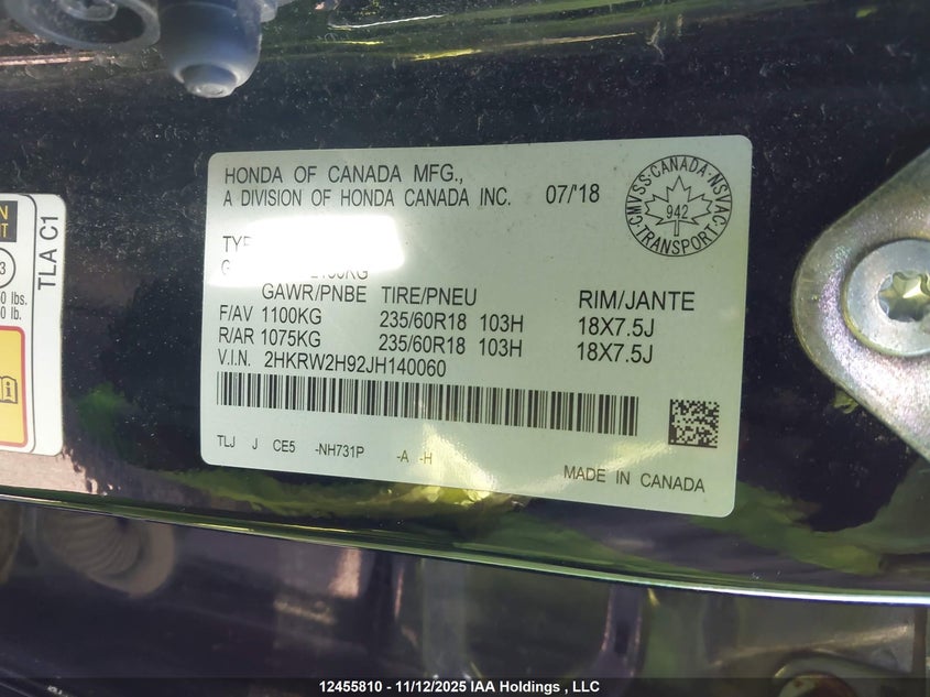 2HKRW2H92JH140060 2018 HONDA CR-V photo no. 9