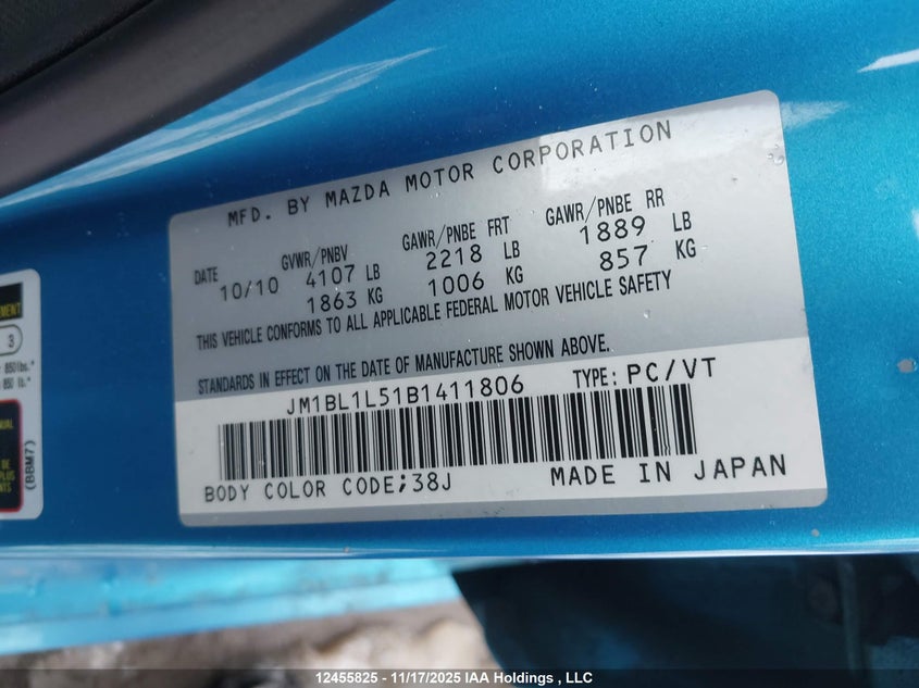 2011 Mazda Mazda3 Gs VIN: JM1BL1L51B1411806 Lot: 12455825