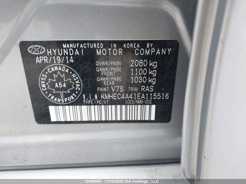 KMHEC4A41EA115516 2014 HYUNDAI SONATA photo no. 9