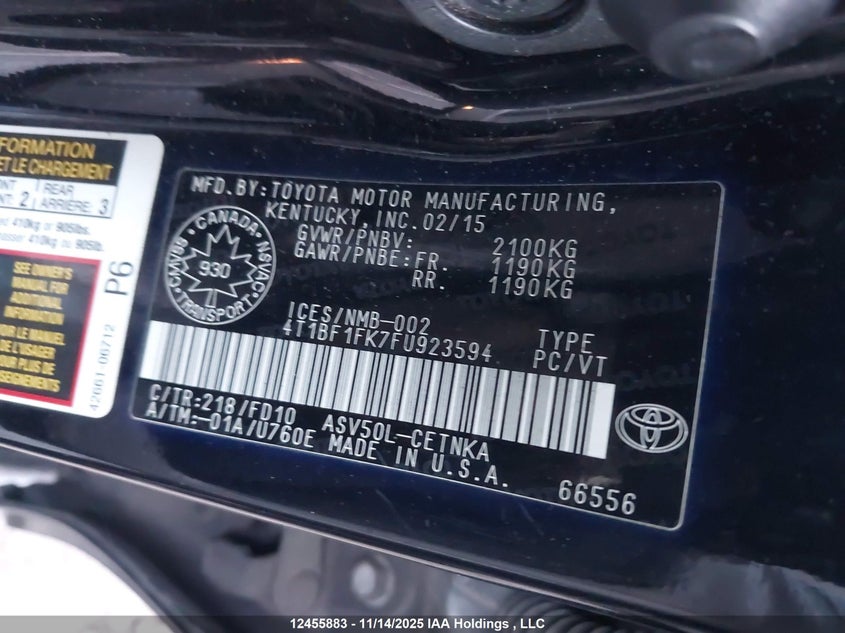 4T1BF1FK7FU923594 2015 TOYOTA CAMRY photo no. 9