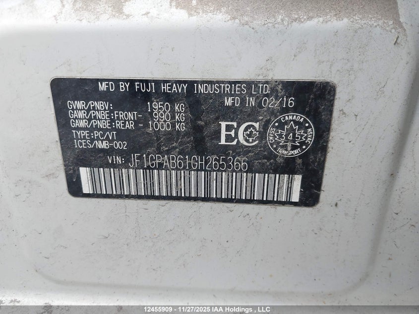2016 Subaru Impreza Premium VIN: JF1GPAB61GH265366 Lot: 12455909