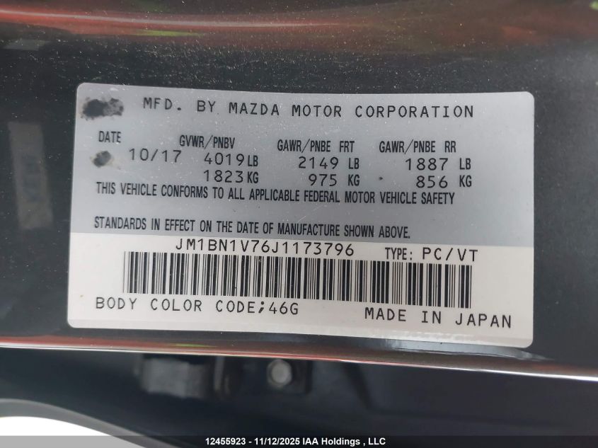 2018 Mazda Mazda3 VIN: JM1BN1V76J1173796 Lot: 12455923