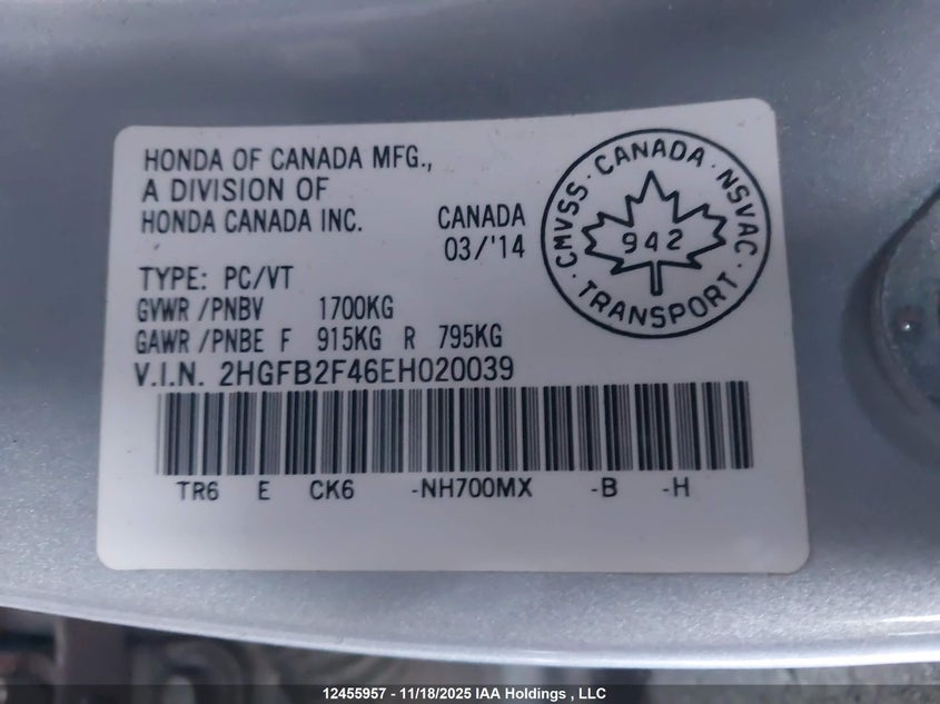 2HGFB2F46EH020039 2014 HONDA CIVIC photo no. 19
