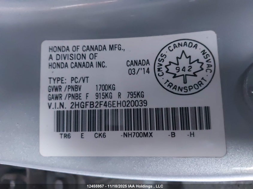2HGFB2F46EH020039 2014 HONDA CIVIC photo no. 9