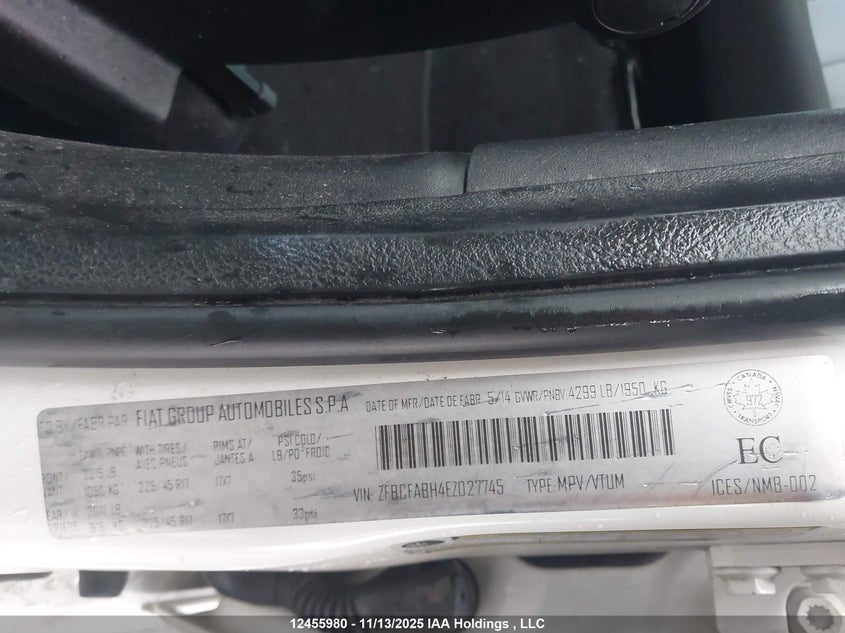 2014 Fiat 500L Easy VIN: ZFBCFABH4EZ027745 Lot: 12455980