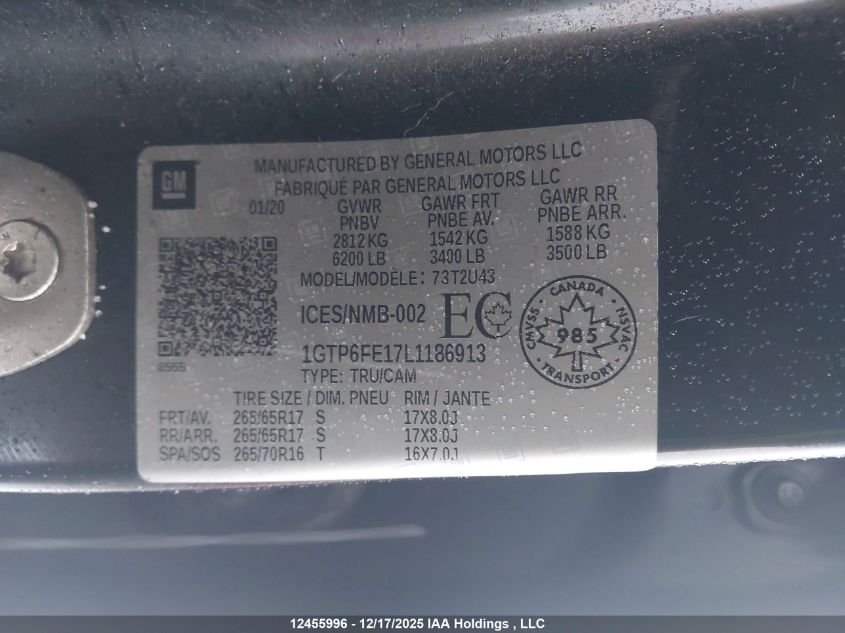 2020 GMC Canyon All Terrain VIN: 1GTP6FE17L1186913 Lot: 12455996