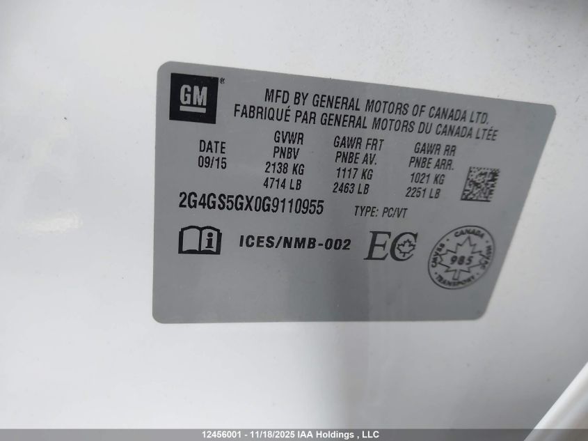2016 Buick Regal Premium Ii VIN: 2G4GS5GX0G9110955 Lot: 12456001