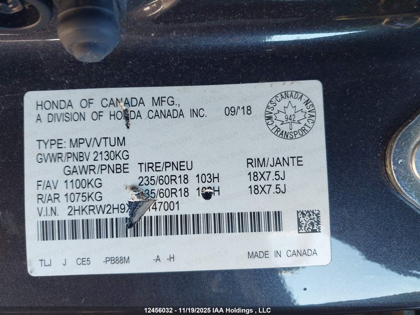 2HKRW2H9XJH147001 2018 HONDA CR-V photo no. 19