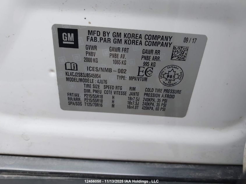 2018 Buick Encore Sport Touring VIN: KL4CJ2SB3JB545954 Lot: 12456050