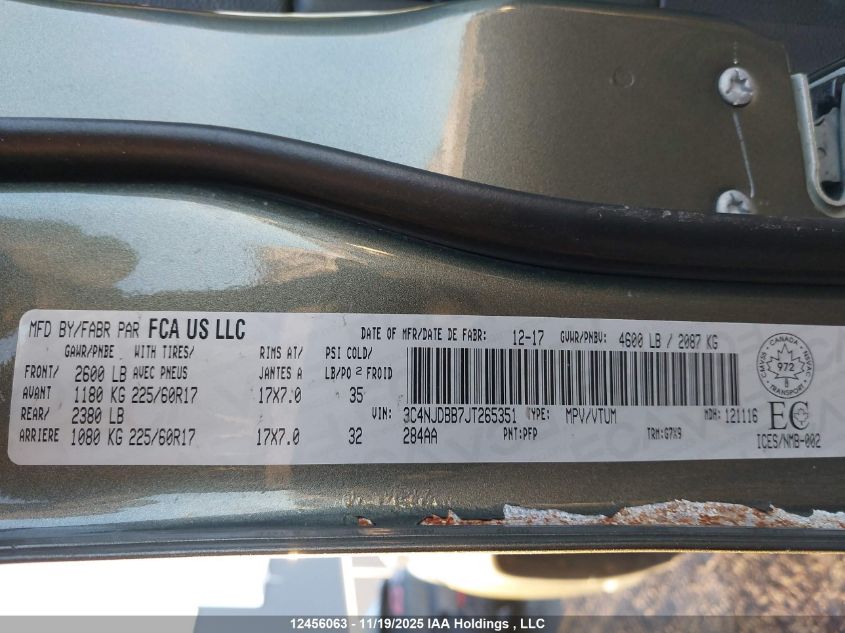 2018 Jeep Compass Latitude VIN: 3C4NJDBB7JT265351 Lot: 12456063