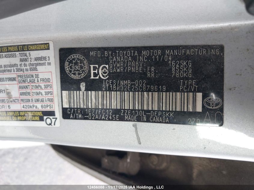 2005 Toyota Corolla VIN: 2T1BR32E25C879619 Lot: 12456088