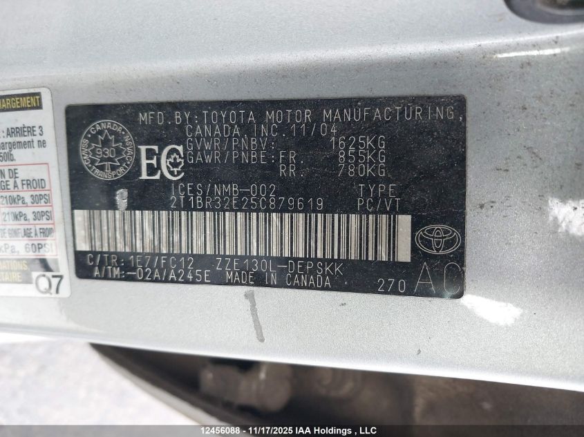 2005 Toyota Corolla VIN: 2T1BR32E25C879619 Lot: 12456088