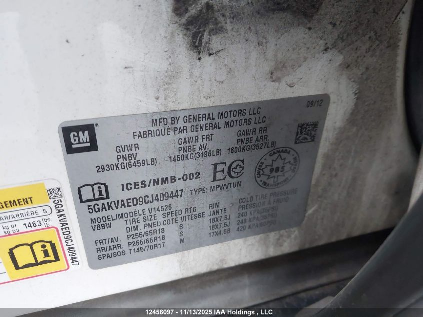 2012 Buick Enclave VIN: 5GAKVAED9CJ409447 Lot: 12456097