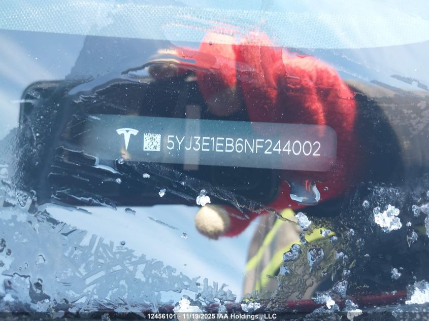 2022 Tesla Model 3 VIN: 5YJ3E1EB6NF244002 Lot: 12456101