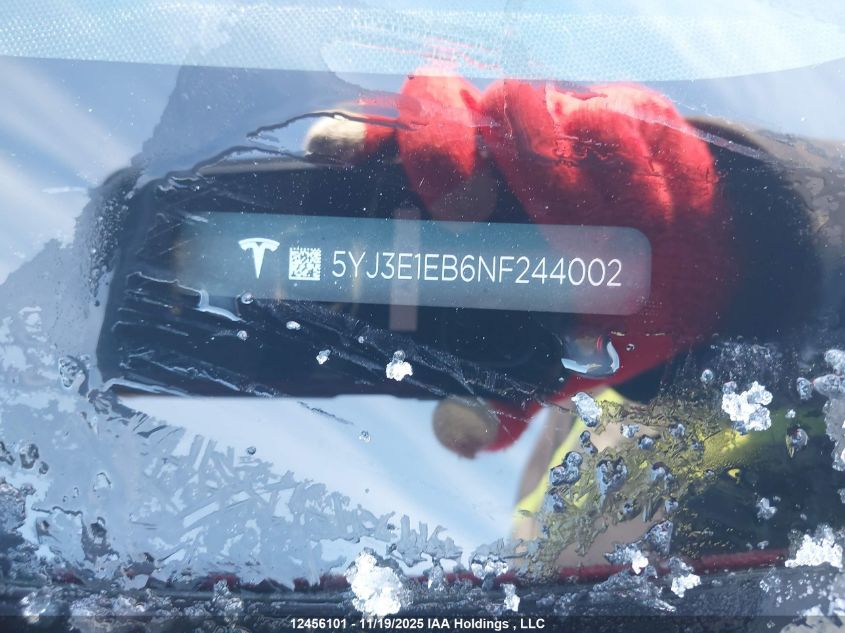 2022 Tesla Model 3 VIN: 5YJ3E1EB6NF244002 Lot: 12456101