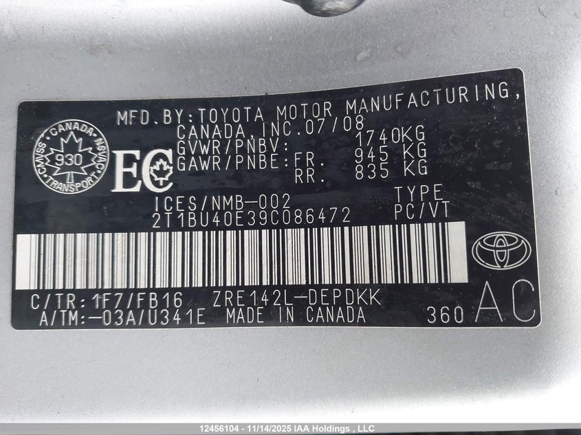 2T1BU40E39C086472 2009 TOYOTA COROLLA photo no. 17