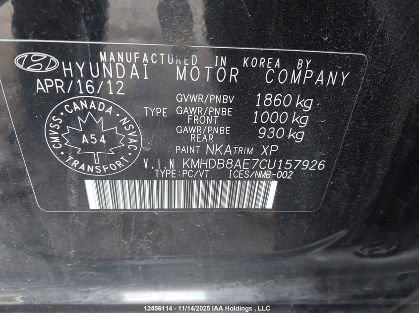 KMHDB8AE7CU157926 2012 HYUNDAI ELANTRA photo no. 9