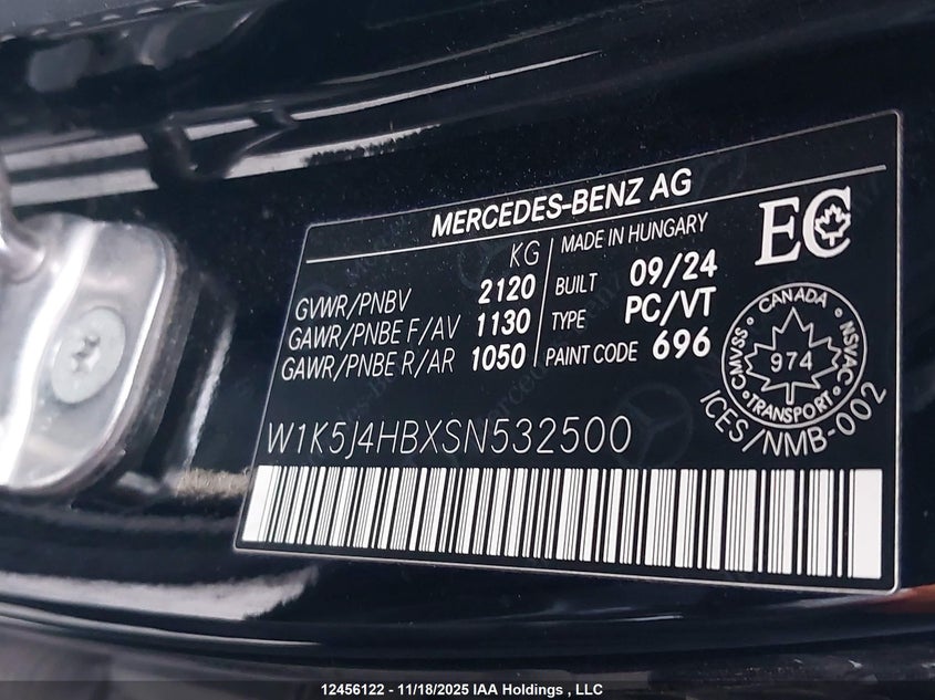 2025 Mercedes-Benz Cla 250 4Matic VIN: W1K5J4HBXSN532500 Lot: 12456122