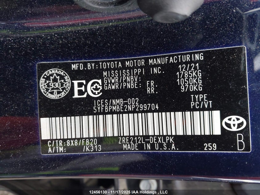 5YFBPMBE2NP299704 2022 TOYOTA COROLLA photo no. 9