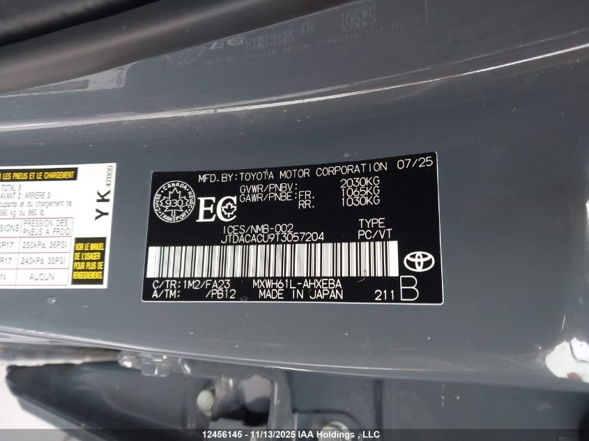2026 Toyota Prius Se/Xse/Xse Premium/Night Shade VIN: JTDACACU9T3057204 Lot: 12456145