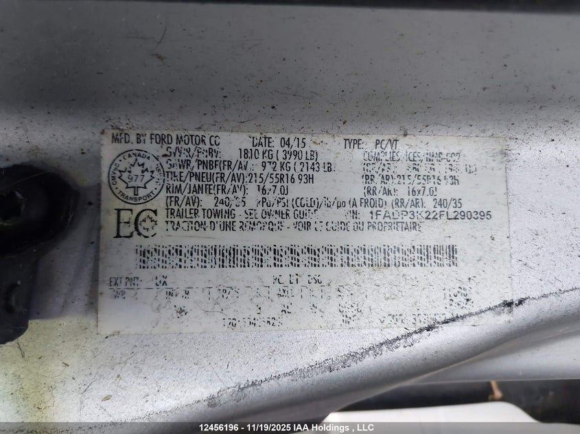 1FADP3K22FL290395 2015 FORD FOCUS photo no. 9