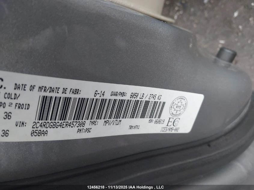 2014 Dodge Grand Caravan Se/Sxt VIN: 2C4RDGBG4ER457308 Lot: 12456218