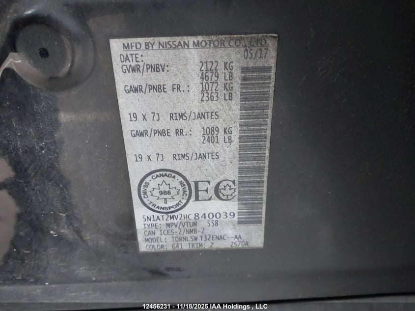 5N1AT2MV2HC840039 2017 NISSAN ROGUE photo no. 9