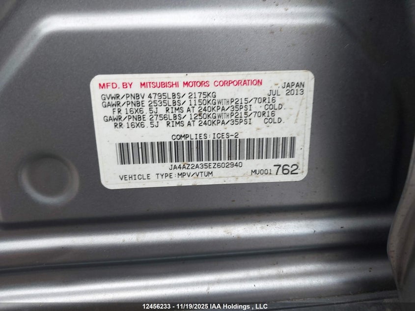 2014 Mitsubishi Outlander Es VIN: JA4AZ2A35EZ602940 Lot: 12456233