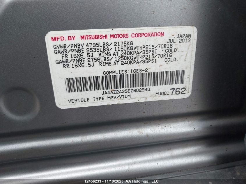 2014 Mitsubishi Outlander Es VIN: JA4AZ2A35EZ602940 Lot: 12456233