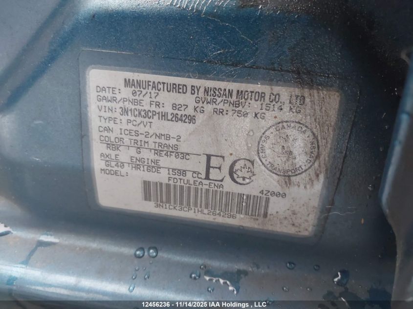 2017 Nissan Micra VIN: 3N1CK3CP1HL264296 Lot: 12456236