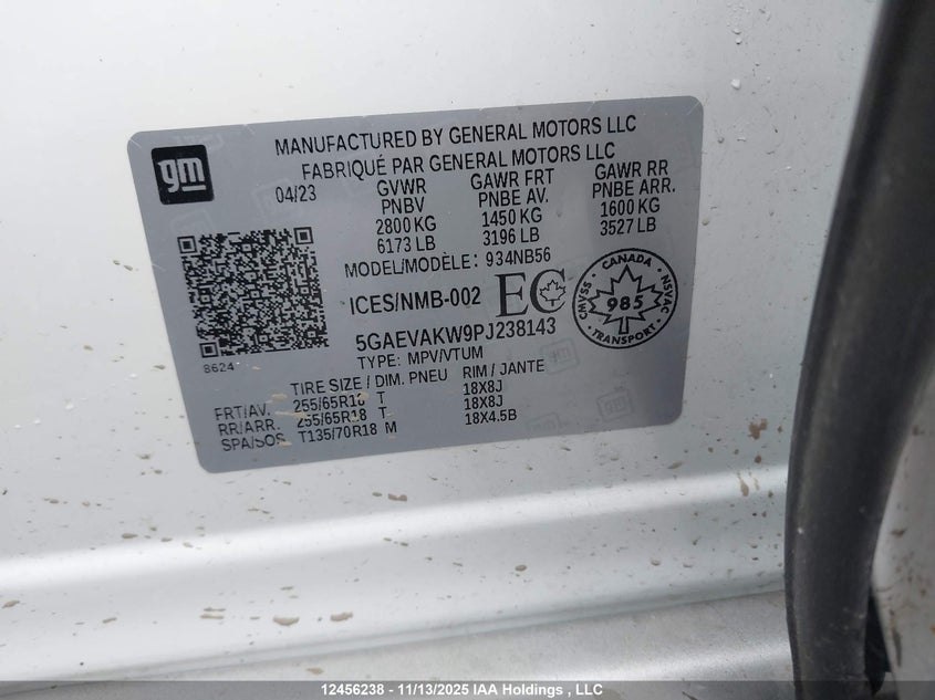 2023 Buick Enclave Essence VIN: 5GAEVAKW9PJ238143 Lot: 12456238