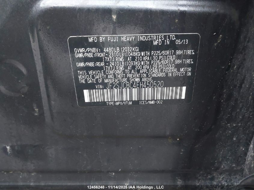 2014 Subaru Forester 2.5I Premium VIN: JF2SJCBC4EH450520 Lot: 12456248