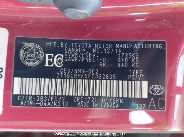 2T1BURHE6FC322805 2015 TOYOTA COROLLA photo no. 9