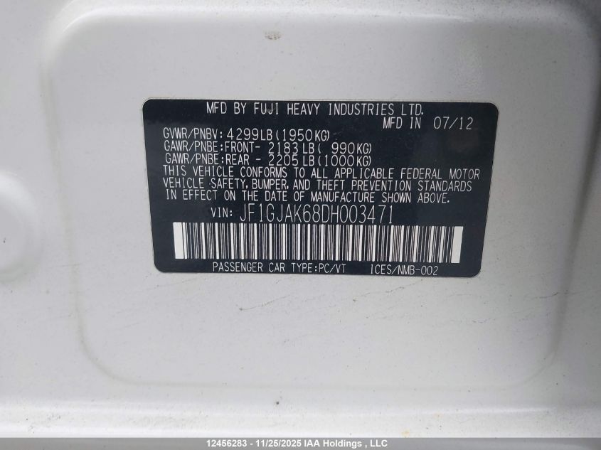 2013 Subaru Impreza Limited VIN: JF1GJAK68DH003471 Lot: 12456283