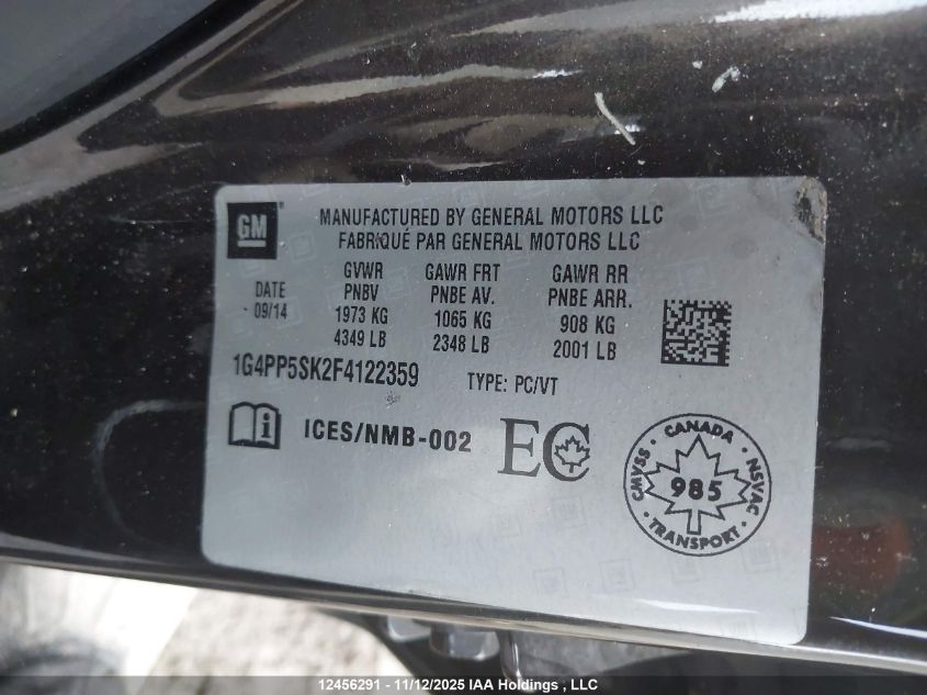 2015 Buick Verano VIN: 1G4PP5SK2F4122359 Lot: 12456291