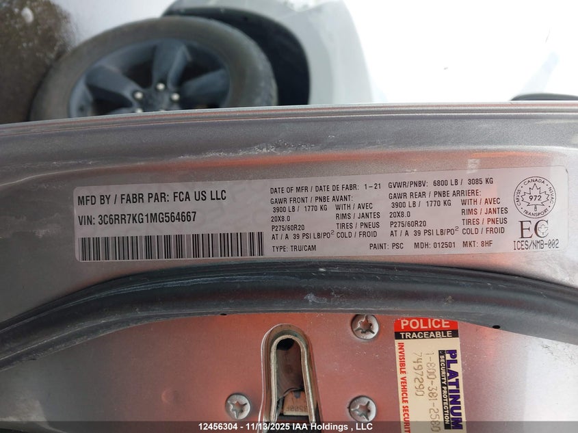 3C6RR7KG1MG564667 2021 RAM 1500 photo no. 9