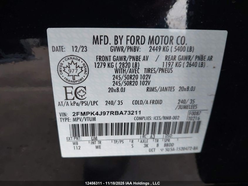 2024 Ford Edge St Line VIN: 2FMPK4J97RBA73211 Lot: 12456311