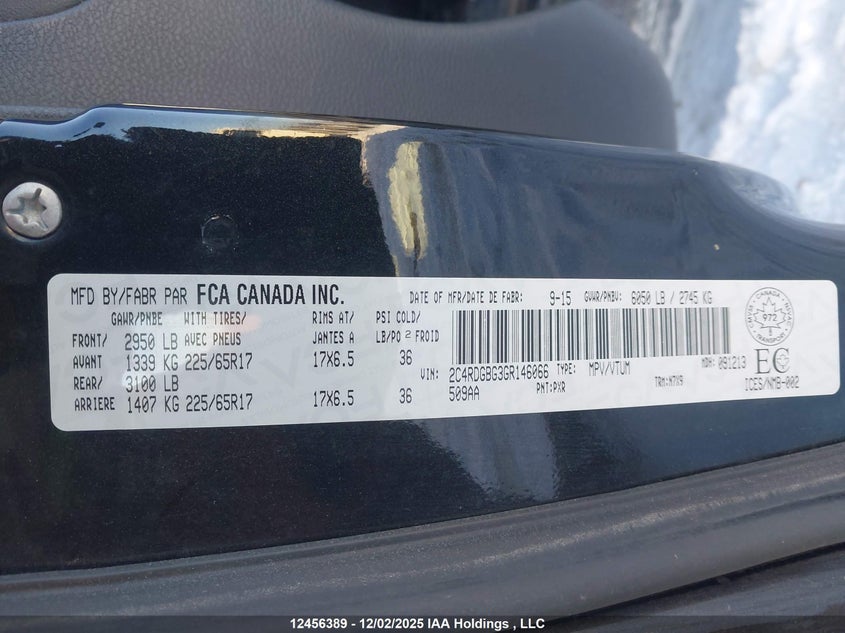 2C4RDGBG3GR146066 2016 DODGE CARAVAN photo no. 9
