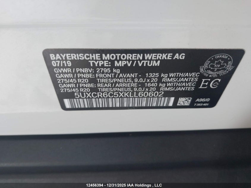 5UXCR6C5XKLL60602 2019 BMW X5 photo no. 9