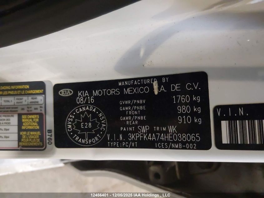2017 Kia Forte VIN: 3KPFK4A74HE038065 Lot: 12456401