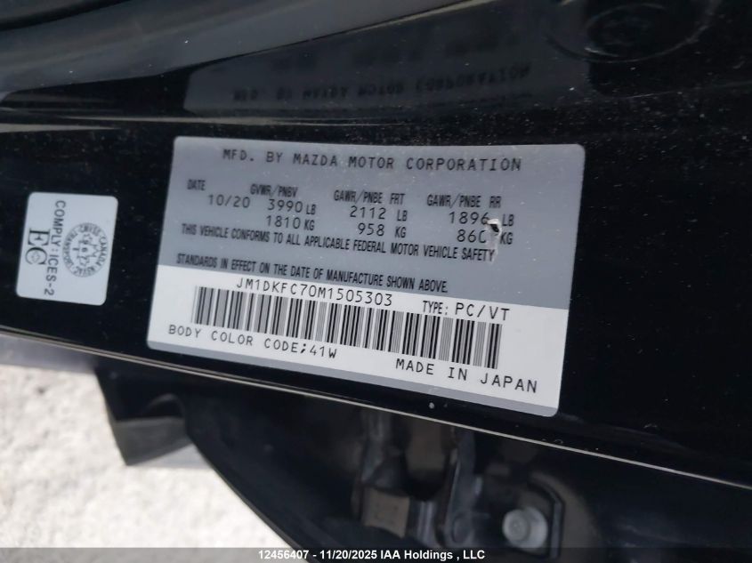 2021 Mazda Cx-3 Touring VIN: JM1DKFC70M1505303 Lot: 12456407