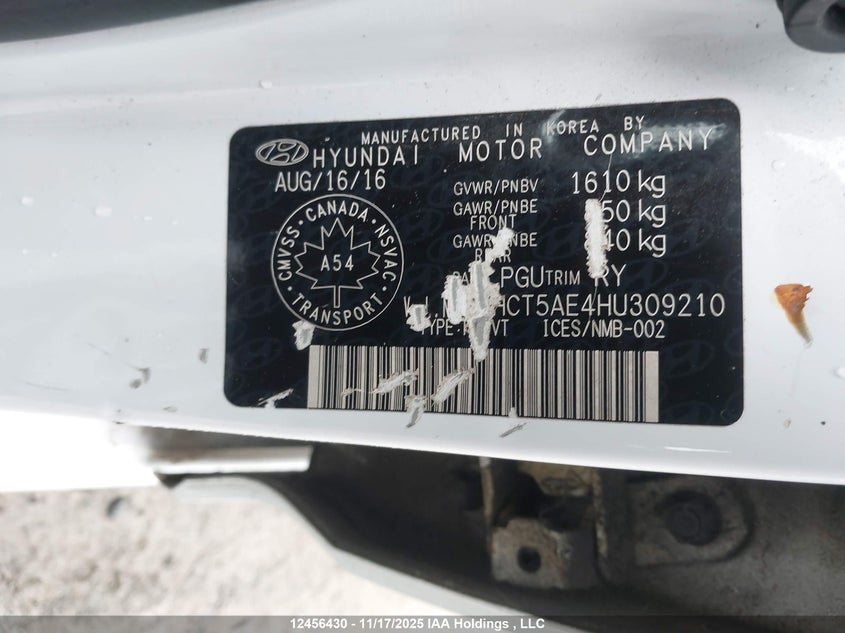KMHCT5AE4HU309210 2017 HYUNDAI ACCENT photo no. 9
