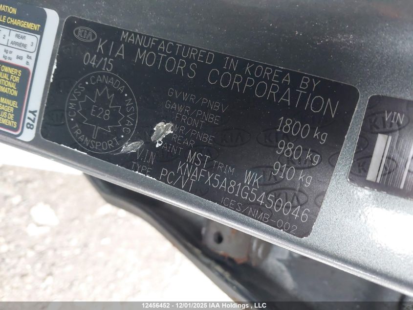 2016 Kia Forte 2.0L Ex/2.0L Lx+ VIN: KNAFX5A81G5450046 Lot: 12456452