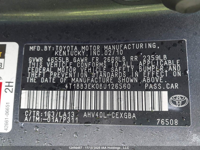 4T1BB3EK0BU126560 2011 TOYOTA CAMRY photo no. 9