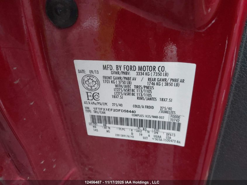 2013 Ford F-150 Xlt VIN: 1FTFX1EF2DFD58440 Lot: 12456487