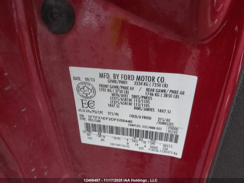 2013 Ford F-150 Xlt VIN: 1FTFX1EF2DFD58440 Lot: 12456487