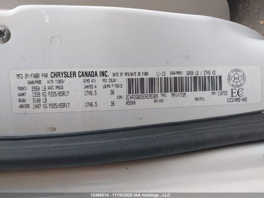 2014 Dodge Grand Caravan Se VIN: 2C4RDGBG5ER235389 Lot: 12456514