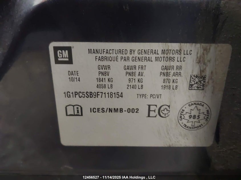 1G1PC5SB9F7118154 2015 CHEVROLET CRUZE photo no. 9