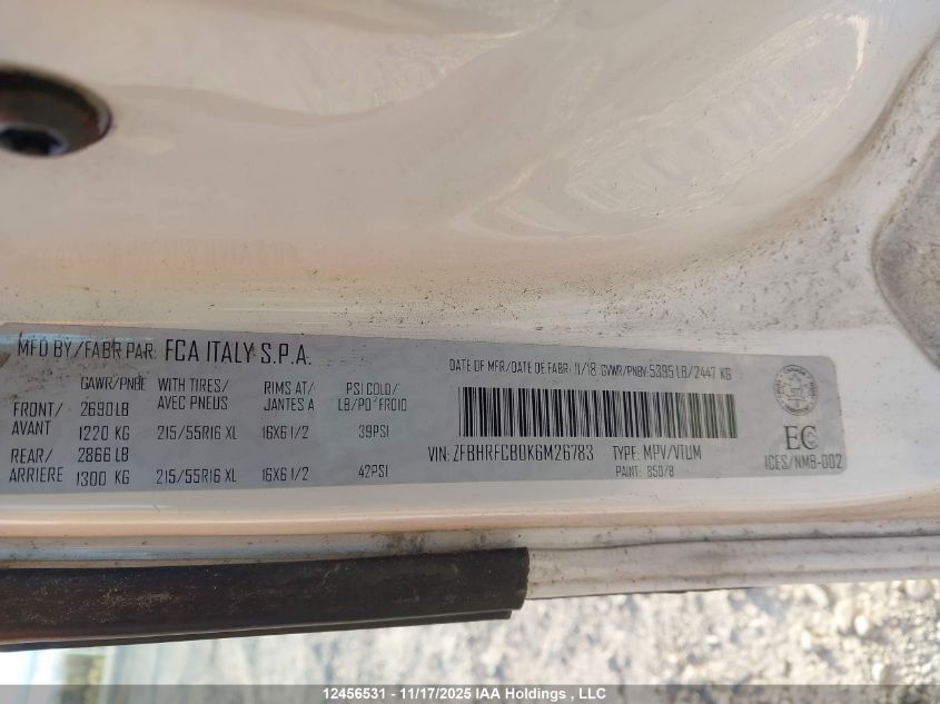 2019 Ram Promaster City Tradesman VIN: ZFBHRFCB0K6M26783 Lot: 12456531