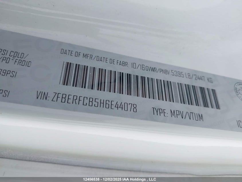 2017 Ram Promaster City Tradesman VIN: ZFBERFCB5H6E44078 Lot: 12456538